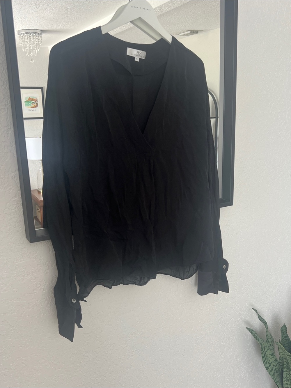 Lightweight Black V-Neck Long Sleeve Blouse by MOTHER